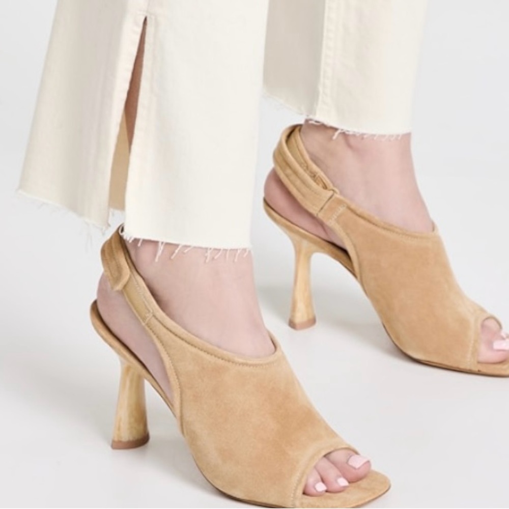 Vince Tan Suede Slingback Peep-Toe Heels
